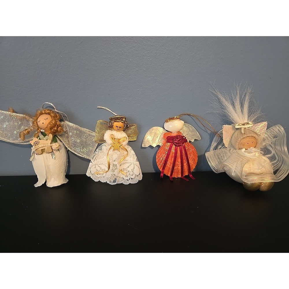 4‎ Angel Christmas Ornaments Sparkly 4 Pieces White Gold Shell
